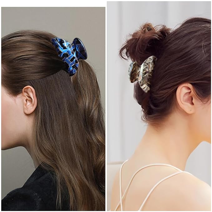 2Pcs Medium Tortoise Shell Claw Hair Clips, Elegant French Design Celluloid Hair Jaw Grips for Women