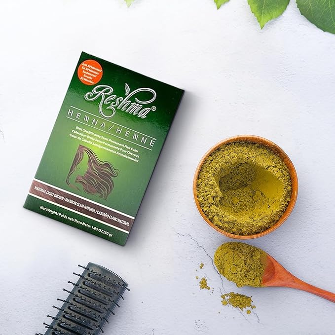 Reshma Beauty 30 Minute Henna Hair Color Infused with Organic Henna Lawsonia Inermis 100% Gray Coverage for Soft, Shiny Hair, Plant-Based Hair Dye—1.05 oz, Pack of 1 (Light Brown)