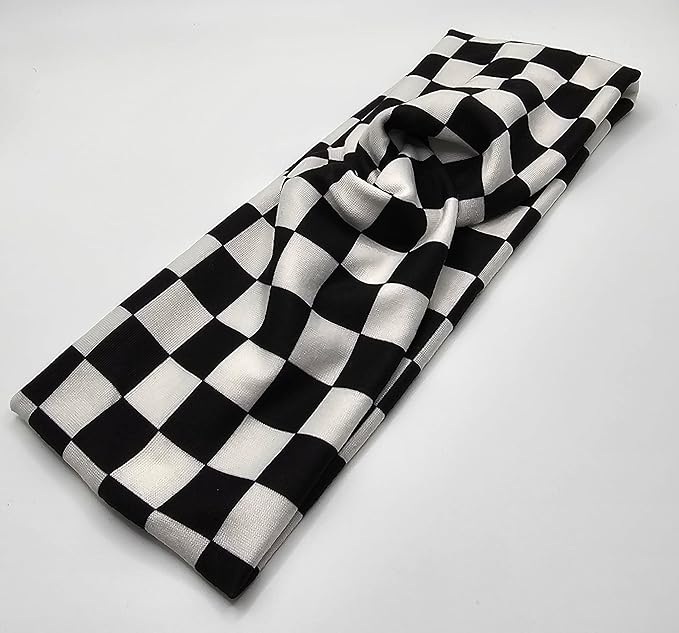 Soft Stretchy Headband, 3-in-1 Versatile Twist Style, One-Piece (Ready, Set, Race! Black and White Checkered, Child)
