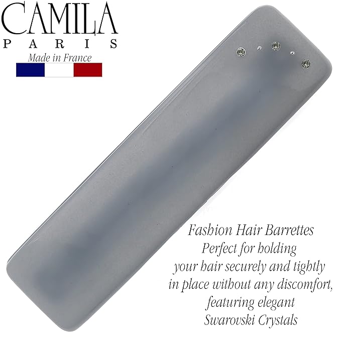 Camila Paris CP3445 French Hair Barrette Clip for Girls, Gray, Rubberized Automatic Clasp Strong Hold Grip Hair Clips for Women, No Slip and Durable Styling Girls Hair Accessories, Made in France