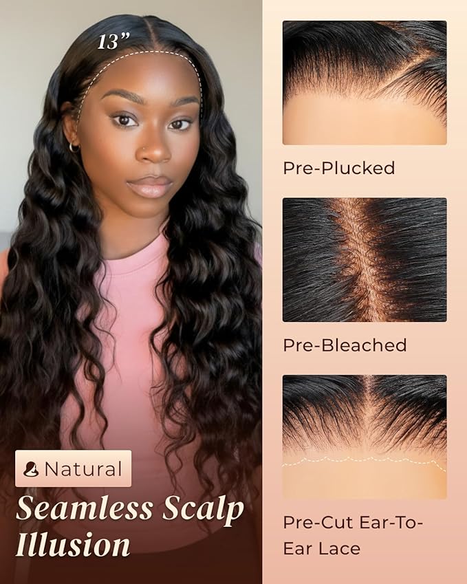 Arabella 13x6 Deep Curly Human Hair Wig 210% Density Curly Wigs Human Hair 100% Glueless Lace Front Wig 12a Pre Plucked Bleached Pre-Cut Wigs (22inch,13x6 deep curly wig)