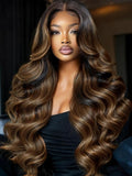 KLAIYI Ombre Brown Body Wave Lace Front Wigs Human Hair Highlight Balayage 13x4x1 T Part Ear to Ear Lace Wig Pre Plucked with Baby Hair Easy to Wear and Go Wigs for Black Women Natural Hairline 24Inch