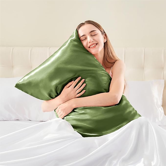 BEDELITE Satin Body Pillow Cover 2 Pack, Super Soft and Cooling Body Pillow Pillowcase for Hair and Skin, Breathable Silky Full Long Pillowcase Cover(20"x54", Cedar Green)