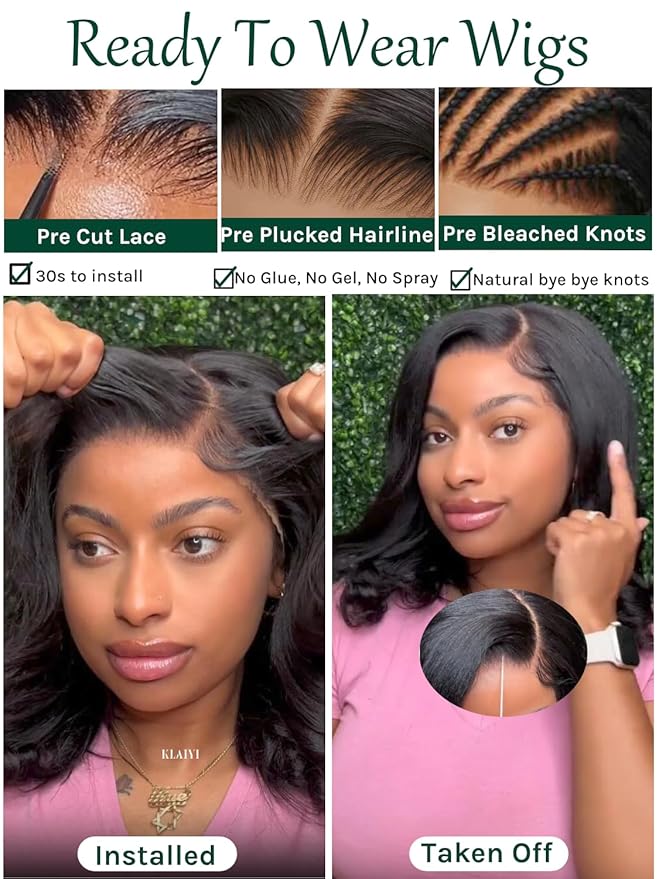 KLAIYI Light Yaki Straight Bob Loose Wave Pre Everything 13x4 Lace Front Wigs Human Hair Precut Lace Pre Plucked Bleached Glueless Wear and Go Wigs for Women Bye Bye Knots Wig Beginner Friendly 12Inch