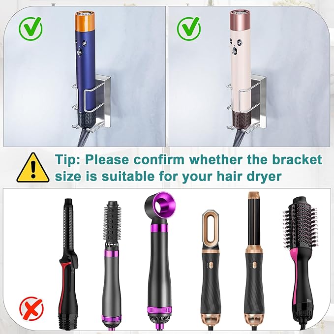 Blow Dryer Holder Wall Mount Hair Dryer Holder, Adhesive Straightener Holder, Curling Iron Holder for Bathroom Salon Barber Shop, Flat Iron Holder, Hair Tools Organizer Storage (Silver)