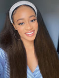 Julia Hair 12A Headband Wig Human Hair Yaki Straight Glueless None Lace Half Wig With Pre-attached Scarf Ombre Chestnut Brown Highlight With Dark Roots for Black Women Put on and Go 26 Inch