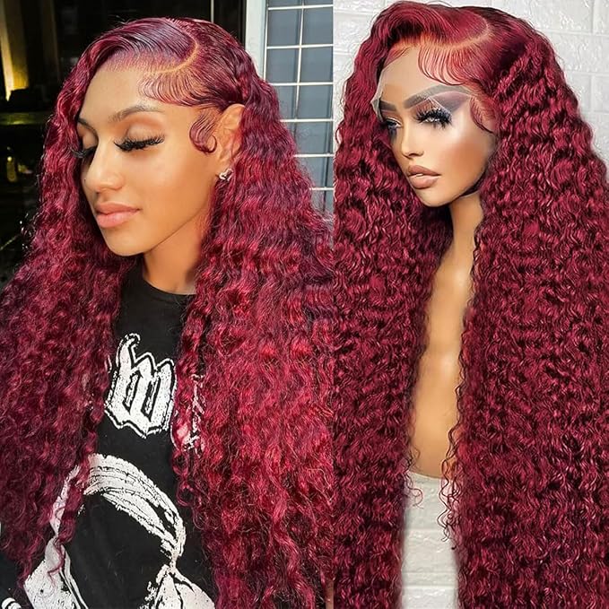 BVLBVL 22 Inch 99j 13x6 HD Lace Front Wigs Human Hair 250% Density Deep Wave Lace Front Wigs Pre Plucked Burgundy Wig Human Hair Wet And Wavy No Tangle No Shedding Triple Lifespan 3x