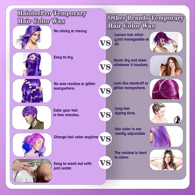 Purple Hair Color Wax Washable, Temporary Hair Color Dye for Kids, Natural Instant Color Wax Hairstyle Cream Hair Pomades for Women & Men Party Cosplay Halloween, Gifts for Teens