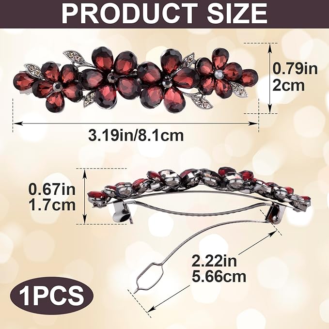 Joez Wonderful Rhinestone Hair Clips, Bridal Hair Accessories for Women, Sparkly Crystal Hair Pins, Fancy Hair Barrettes for Wedding, Bride, Long Hair (Red Flower, 1 Pcs)