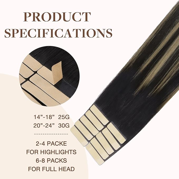 GOO GOO Tape in Hair Extensions Human Hair, 1B/19/1B Natural Black to Light Blonde, 18inch 25g 10pcs, Skin Weft Seamless Invisible, Silky Straight with Thick Ends, Remy Human Hair