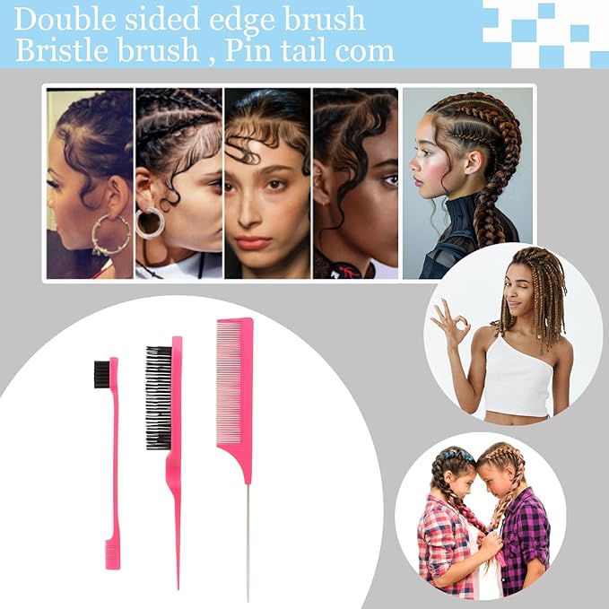 Curly Hair Brush,Curl Defining Brush,Slick Back Hair Brush,Rat Tail Comb,Edge Bristle Brush,Clip Claw,Bow,Satin Scrunchies,No Damage Hair Ties,Scarf Hair Ties,Gifts For Women,Best Gift Set(Green)