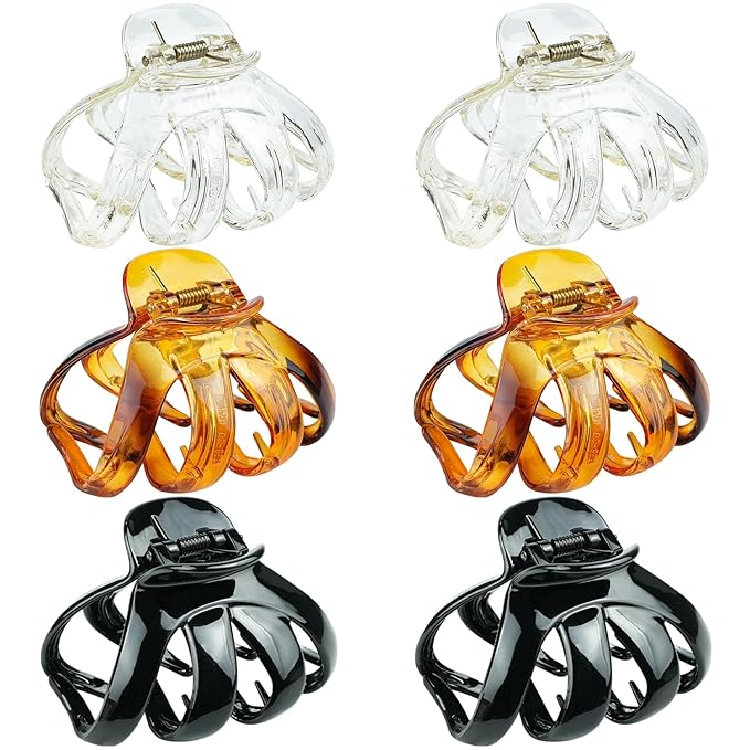 MAORULU Big Claw Hair Clips for Women and Girls, Strong Hold, 6 Packs (Black, Clear, Tortoise)
