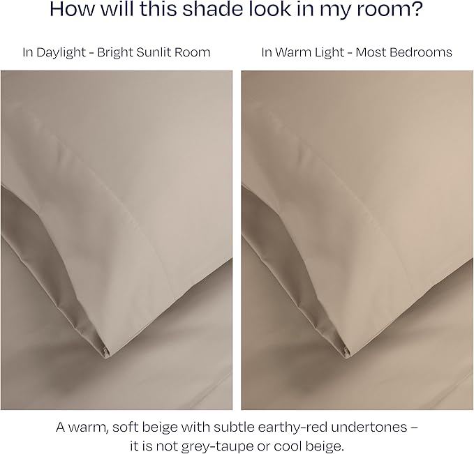 California Design Den Pillow Cases Queen Size Set of 2-1000 Thread Count Sateen, Soft & Thick 100% Cotton Pillowcases Standard/Queen, Durable - Beige (Sand Tone)