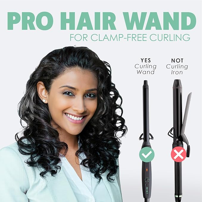 MINT Professional Clamp-Free Curling Wand 3/4 Inch for Long Hair | Extra Long Curl Wand 4-Heater Ionic Ceramic Tourmaline Barrel | Best Curling Wands | Adjustable 230-430°F | Worldwide Dual Voltage