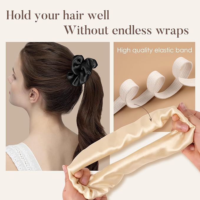 LULUSILK Silk Scrunchies for Hair Sleep, 100% Real Mulberry Silk, No Damage Hair Ties for Women and Girls, Basic Collection, Pack of 3