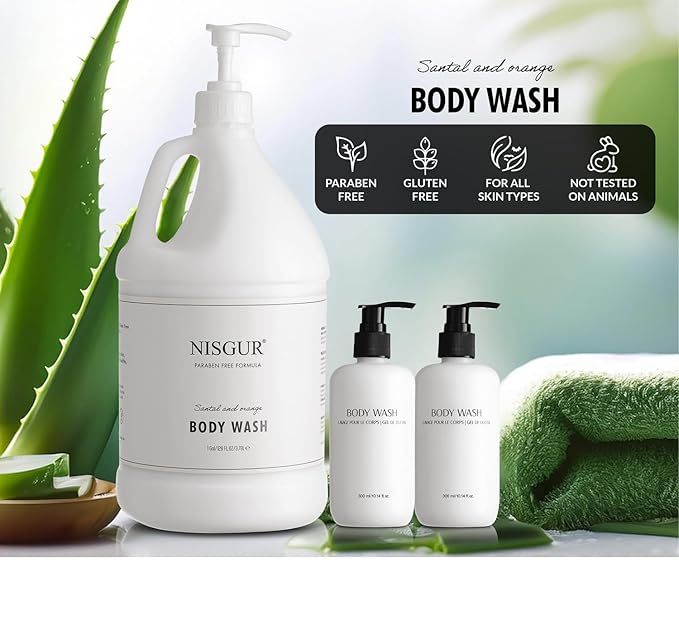 Gallon Shampoo Conditioner and Body Wash Refillable Set with 10.14 oz Matching Pump Bottles 9Pcs Large Capacity Hotel Supplies and Toiletries