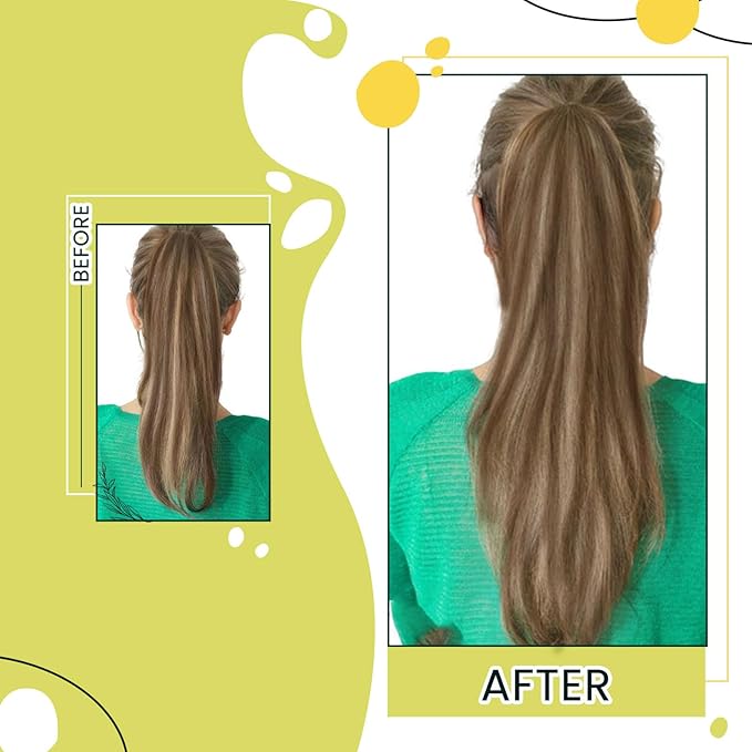 RUNATURE Ponytail Extension Real Human Hair, Wrap Around Human Hair Ponytail for Women, Natural Blends Magic Paste Ponytail for Daily Wearing, 14 Inch 70g #3P12 Walnut Brown Highlight Honey Blonde