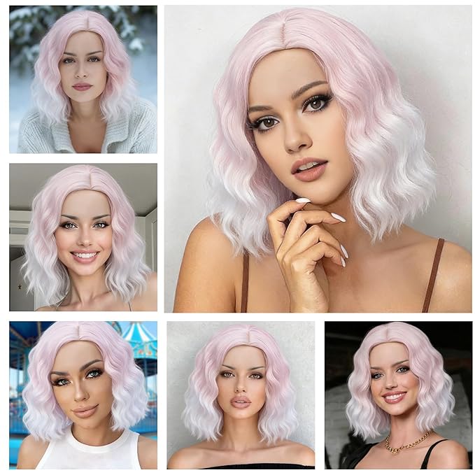 BUFASHION 14" Women Short White Kinky Straight Cosplay Synthetic Wigs With Air Bangs 46 Colors Available (white 2)
