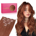 WENNALIFE Seamless Clip In Human Hair Extensions, 20 Inch 150g 7pcs Dark Auburn Copper Real Hair Extensions Clip in Human Hair Invisible PU Skin Weft Natural Remy Hair