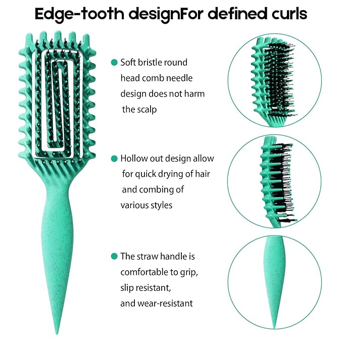 Curly Hair Brush Candybrush Curl Defining Brush for Detangling Shaping and Defining Curls for Women, Men, Wet & Dry Hair (Green Pink)