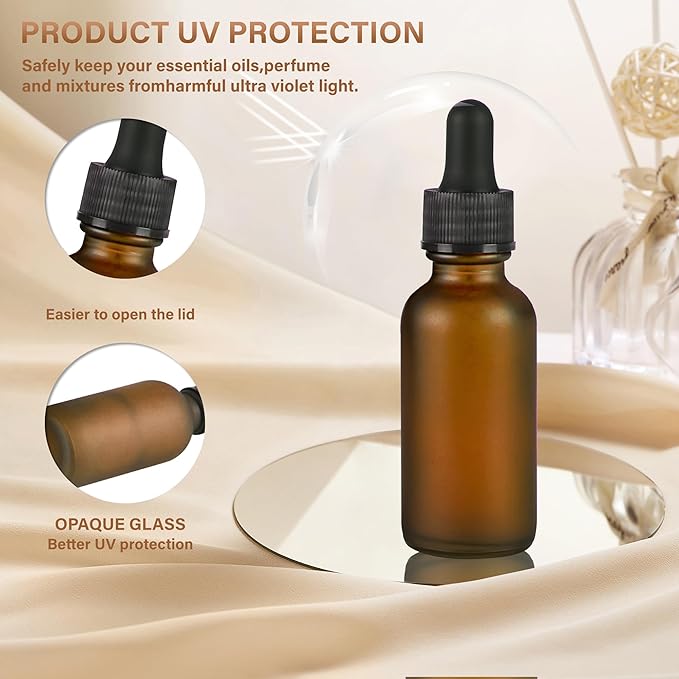 12 Pcs, 1oz Dropper Bottle, Amber Glass Eye Dropper Bottle, Tincture Bottles with Dropper, Pretty Finish, Leak-Proof Design, Stronger Suction for All Kinds of Mixed Liquids