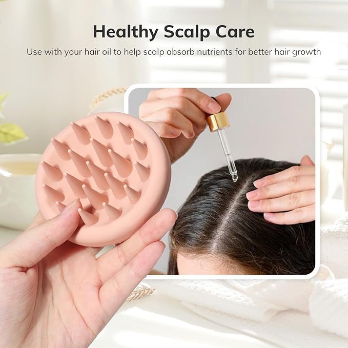 Sndyi Silicone Scalp Massager Shampoo Brush, Hair Scrubber with Soft Silicone Bristles, Scalp Scrubber/Exfoliator for Dandruff Removal, Wet Dry Scalp Brush for Hair Growth & Scalp Care, Pink