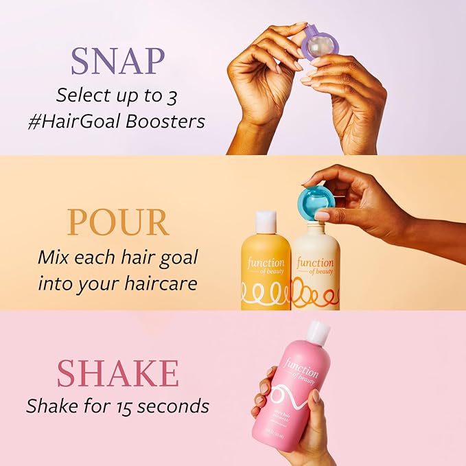 Function of Beauty Curly Hair Set with Shampoo, Conditioner & Add-In Booster Treatment - Curl Definition, Anti-Frizz & Lengthen Booster Shot to Enhance Shampoo, Conditioners & Hair Care Products