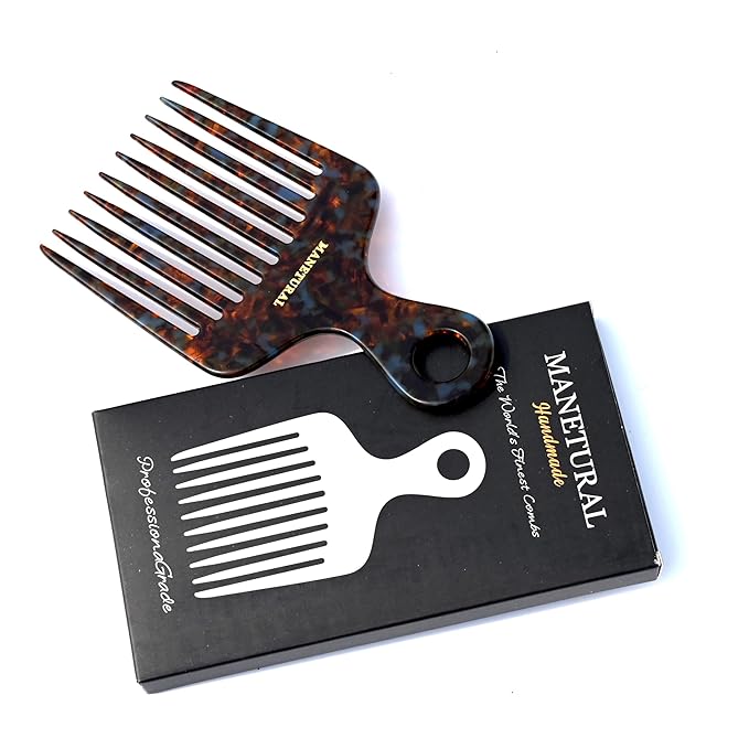 14N Long Tooth Hair Comb, Handmade Saw Cut Hand Polished, Cellulose Acetate, for Women, Kids, and Men, Afro Hair Lift Combs, Beard Pick, Tortoise A, Curly Hair