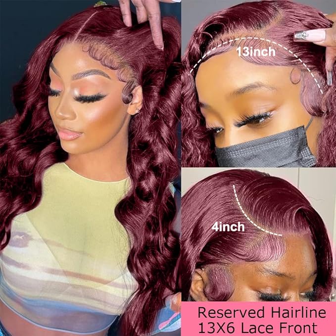 Burgundy Wig Human Hair 13x4 99j Burgundy Lace Front Wigs Human Hair Pre Plucked HD Transparent Lace Frontal Wigs Red Colored Wig 26 Inch