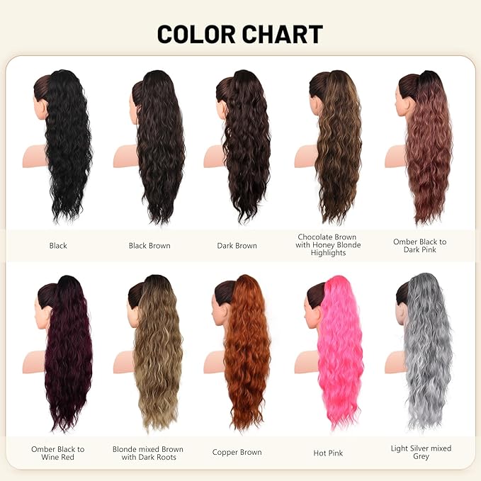 LEEONS 26 inch Drawstring ponytail Extension, Long Wavy pony tails hair extensions for Women - Synthetic Hairpiece Ponytail for Daily Use (Light Silver mixed Grey)