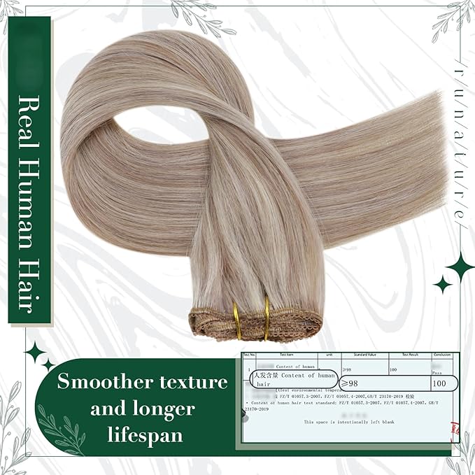 RUNATURE Clip in Hair Extensions Real Human Hair, Blonde Hair Extensions Clip Ins, Short Human Hair Clip in Extensions, Remy Natural Hair 12 Inch 50g 3pcs #19P60 Grey Blonde Highlight Platinum Blonde