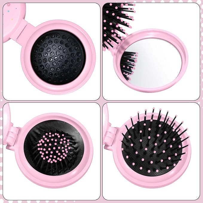 12 Pcs Unicorn Mini Detangler Brush, Folding Mirror Hair Brushes, Mini Travel Hair Brush, No Tangle Soft Flexible Bristles for Straight, Curly, Thick Hair for Party Gift