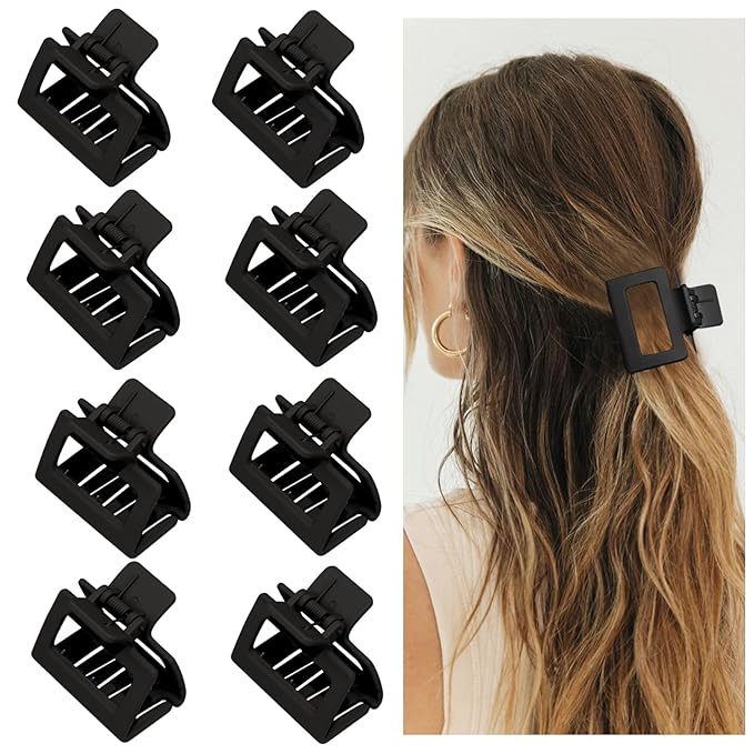 Claw Hair Clips for Women and Girls, 2" Matte Rectangle Clips for Thin or Thick Hair, Nonslip Hair Jaw Clips (8pcs Black)