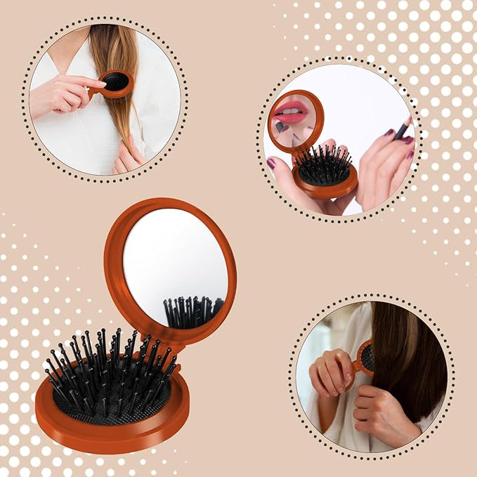12 Pcs Football Mini Detangler Brush, Folding Mirror Hair Brushes, Travel Hair Brush, No Tangle Soft Flexible Bristles for Straight, Curly, Thick Hair for Football Team Gift Sport Party
