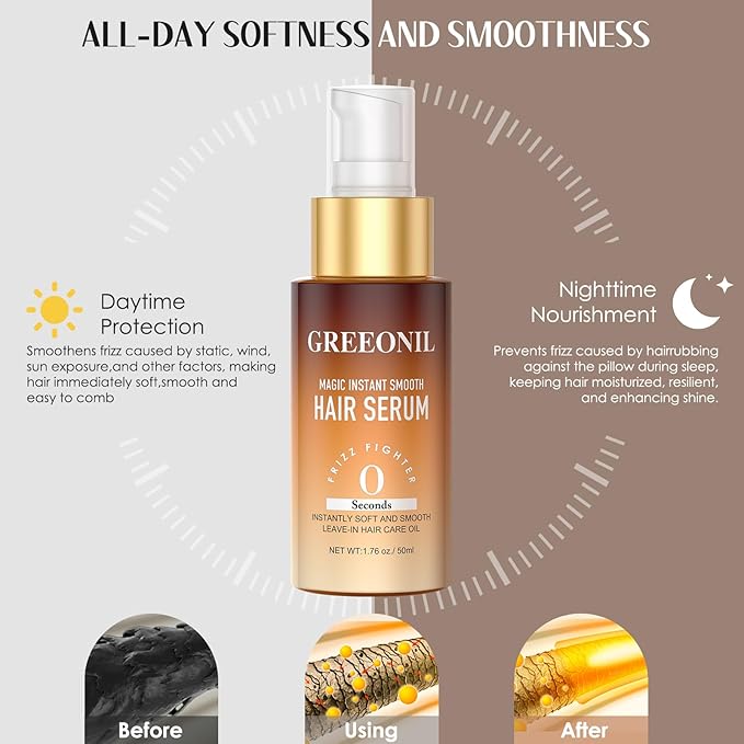 Hair Serum for Frizzy Hair with Hair Scalp Massager Shampoo Brush - Anti Frizz Serum Shine and Gloss Treatment with Marula Oil, Squalane, Vitamin E, Olive, For All Hair Types