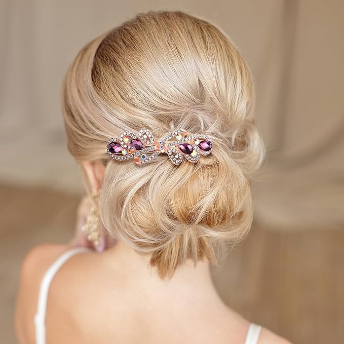 Geyoga 6 Pieces Vintage Hair Barrettes for Women Retro Flower French Pearl Crystal Rhinestones Clips Hair Pins for Women Styling Accessories(Bright Style)
