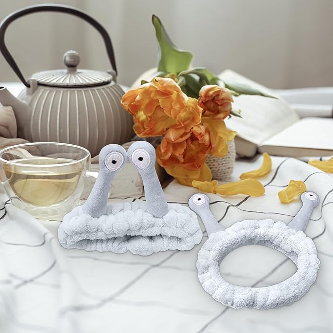 Jowmoy Cute blue Snail Headband, to Wash Face for Women Makeup Shower Spa Headband