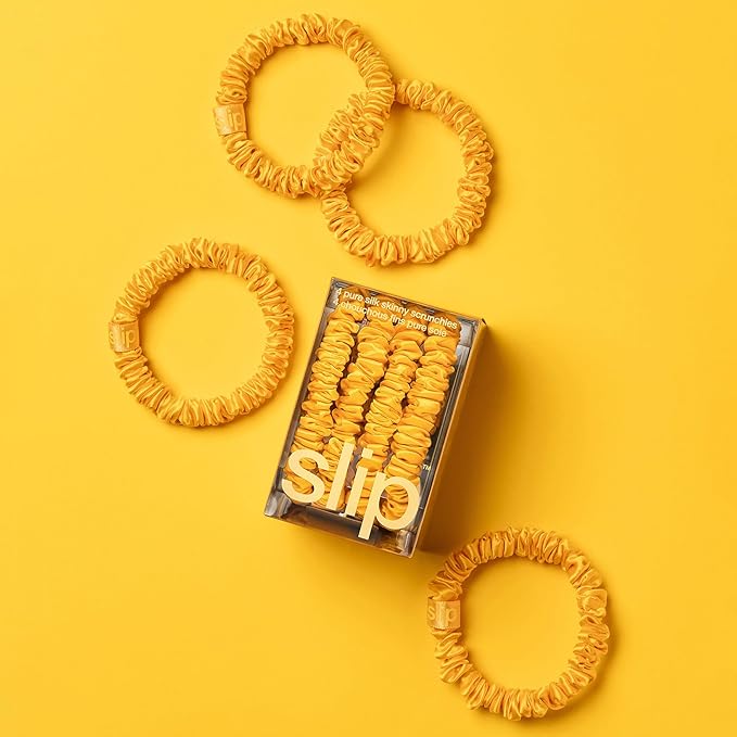 slip Skinny Scrunchies: Anti-Crease, Anti-Breakage Slipsilk™ Design Protects Delicate Hair | Includes 4 Pure Silk Scrunchies: Golden