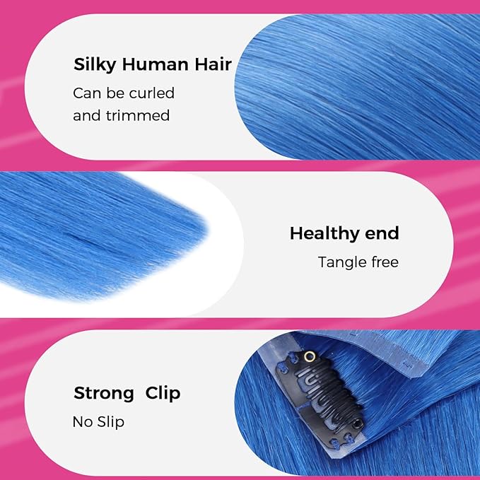Lashey Seamless Clip in Hair Extensions Human Hair 58g 4pcs Blue Clip in Hair Extensions Real Human Hair with Invisi Edge 24 Inch Long Straight