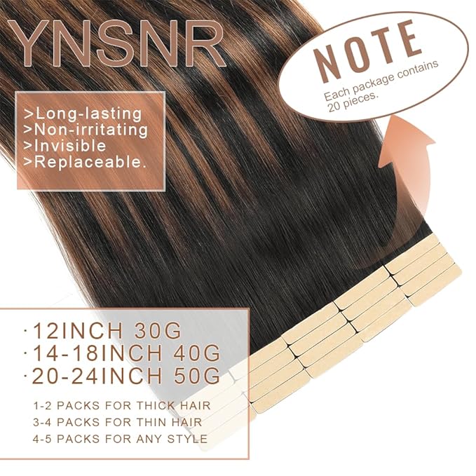 Tape in Hair Extensions Real Human Hair 24 Inch Balayage Natural Black Mixed Chestnut Brown Tape for Skin Weft Hair Extension Invisible Tape in Hair Extensions Straight Remy Human Hair for Women 20pcs