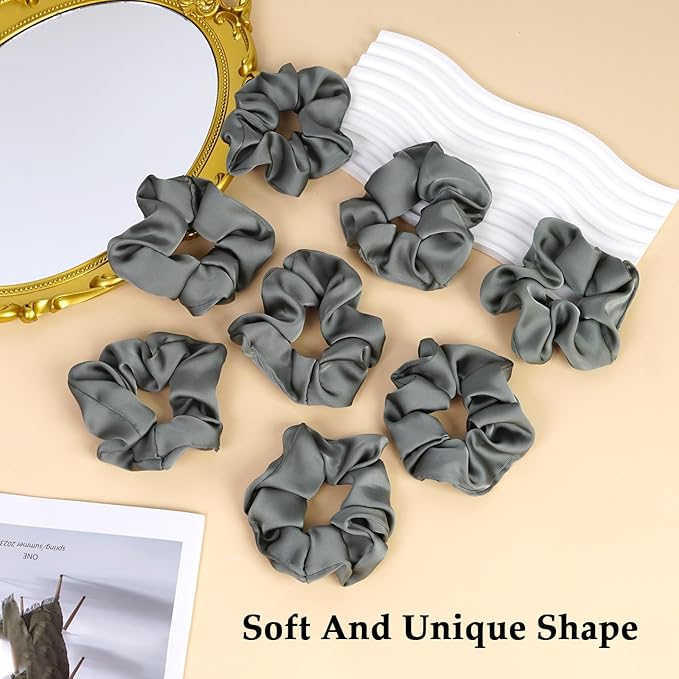 Satin Scrunchies for Women – 8PCS Green Silk Hair Ties – No Crease, Frizz-Free, Gentle Elastic Hair Bands for Thick & Thin Hair, Soft & Stylish Hair Accessories Gifts