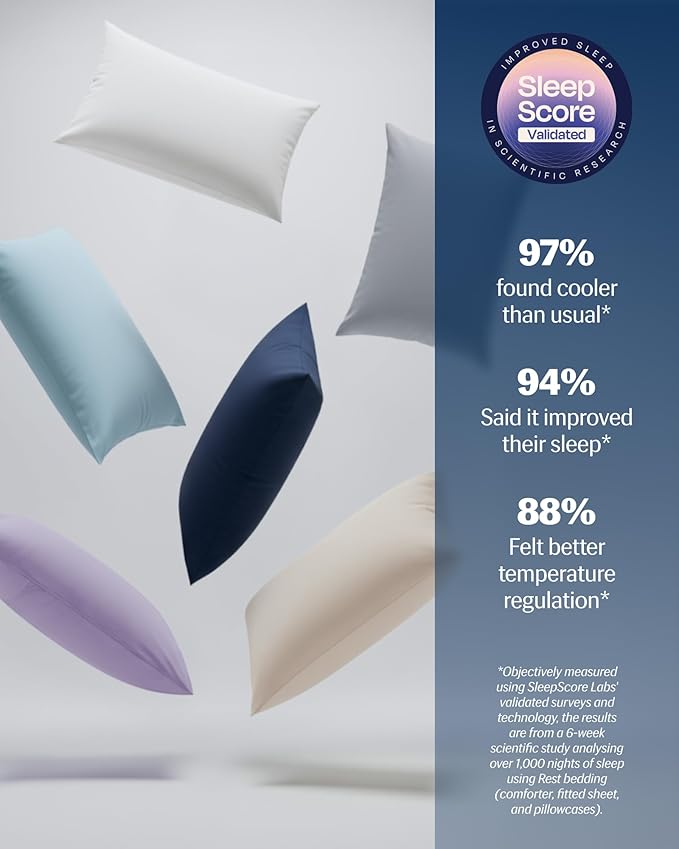 REST® Evercool®+ Cooling Pillowcases Standard - 2 Pillowcases for Sensitive Skin, Silver Infused Fabric for Hygienic Sleep, Silky Smooth for Curly Hair, High Elastic for Snug Fit (19x29 inches)