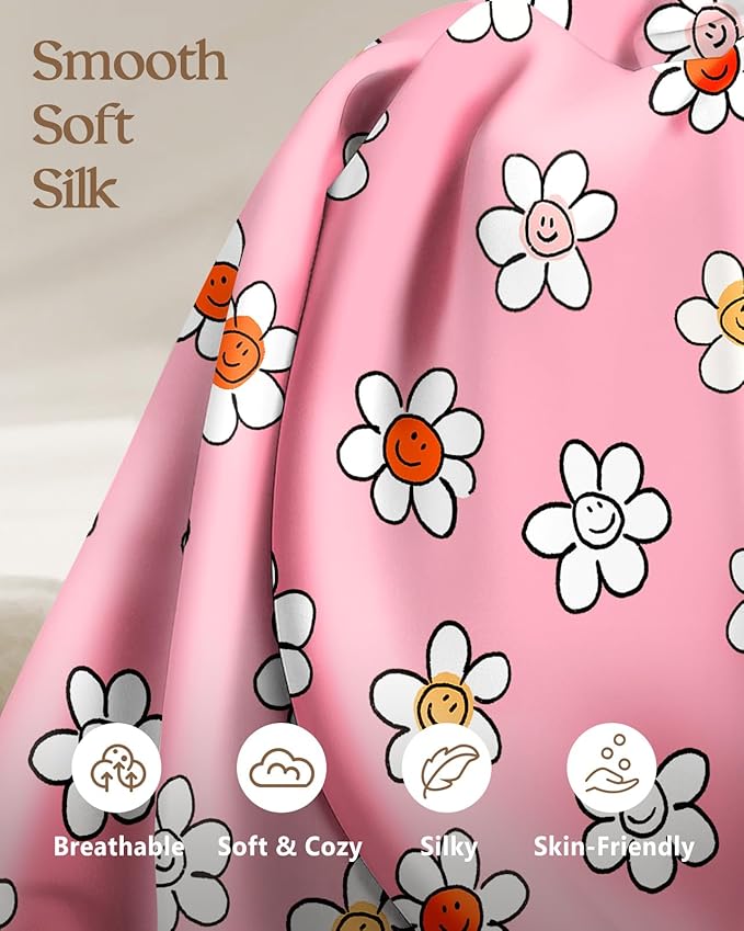 2 Pack Mulberry Silk Pillowcase for Hair and Skin - Standard Size 20 x 26 Inches with Hidden Zipper PK Laugh Flower 19 Momme Soft Sleeping Silk Pillow Case for Women, Moms