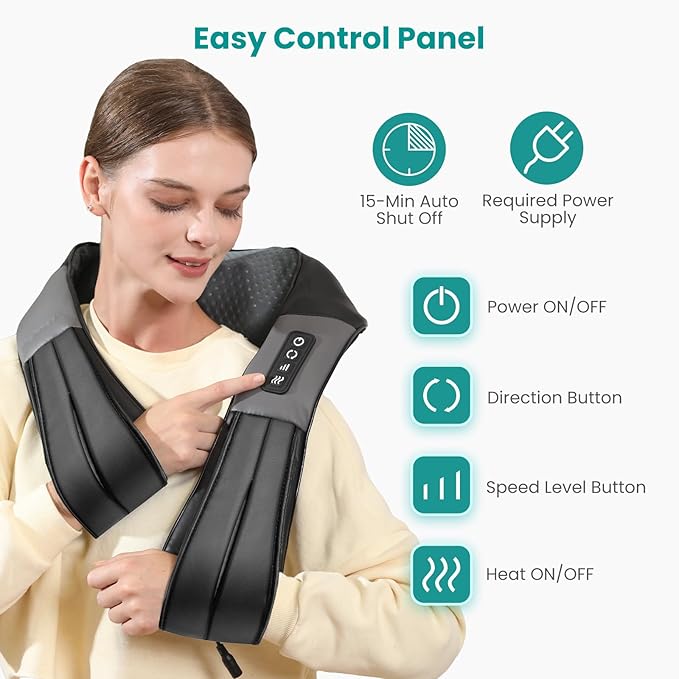 Nekteck Shiatsu Neck Massager for Pain Relief Deep Tissue with Heat, 3D Kneading Massage Pillow Back Shoulder Massagerfor Body Muscle, Plug-in Use for Home Office Car, Gifts for Mom Dad Him Her