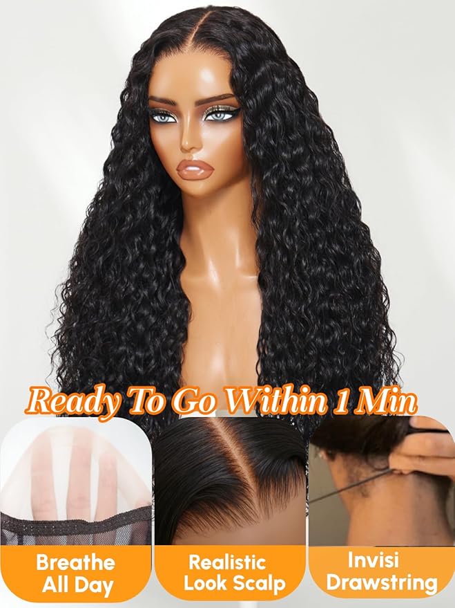 Julia Hair Loose Curly Wave Glueless Wigs Human Hair 7x5 HD Lace Closure Bye Bye Knots Mixed Curls Wig with Invisi Drawstring Pre Plucked Pre Bleached Put on and Go Beginner Friendly 18 Inch