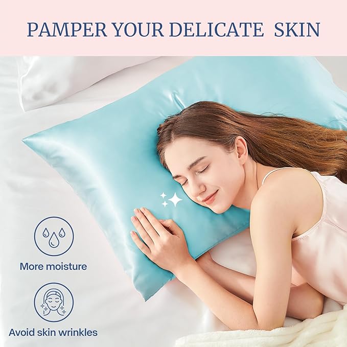 BEDELITE Satin Pillowcase for Hair and Skin, Super Soft and Cooling Similar to Silk Pillow Cases 2 Pack with Envelope Closure, Gift for Women Men(20"x40" King Size, Blue)