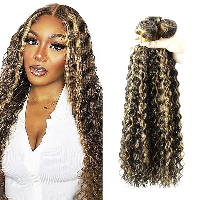 Honey Blonde Bundles Human Hair Highlight Deep Wave Bundle Brazilian Virgin Remy Hair 3 Bundles 16 18 20 Inch Niegmeag 2 Tone Black and Blonde Deep Wave Bundle 300g