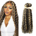 Honey Blonde Bundles Human Hair Highlight Deep Wave Bundle Brazilian Virgin Remy Hair 3 Bundles 16 18 20 Inch Niegmeag 2 Tone Black and Blonde Deep Wave Bundle 300g
