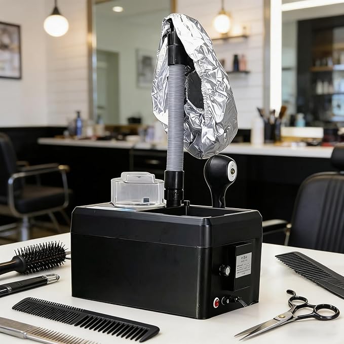 Nano Hair Steamer Machine 1200W-Professional Salon Hair Steamer with Evaporation Cap, Multifunctional for Hair Care & Coloring 4-in-1