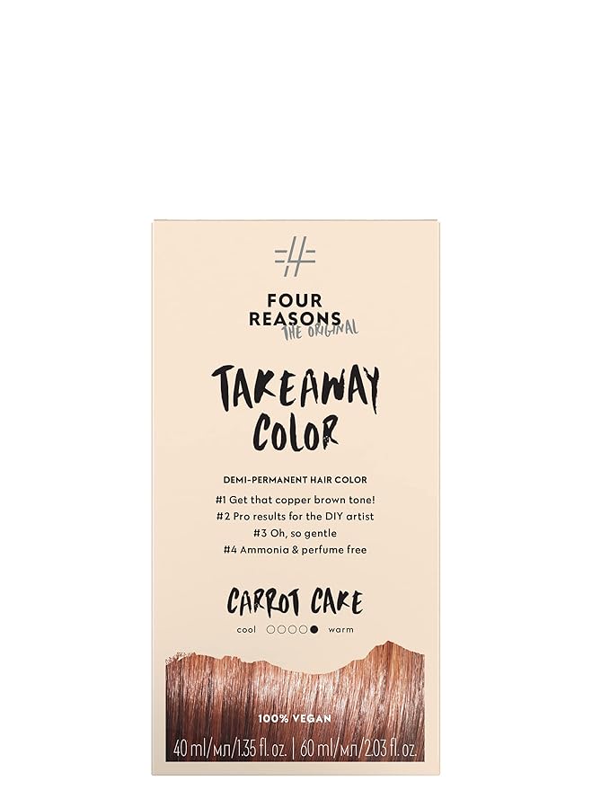 Four Reasons Original Takeaway Color - Carrot Cake – 6.4 Copper Brown - Demi-Permanent Hair Color - Ammonia-Free and Fragrance-Free Hair Dye - 100% Vegan & Cruelty Free